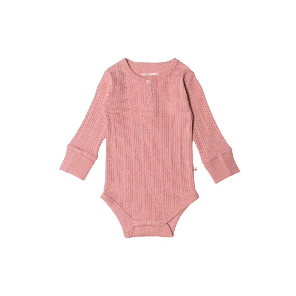 Woolbabe Daydream Long Sleeve Henley Bodysuit Dusk Marl