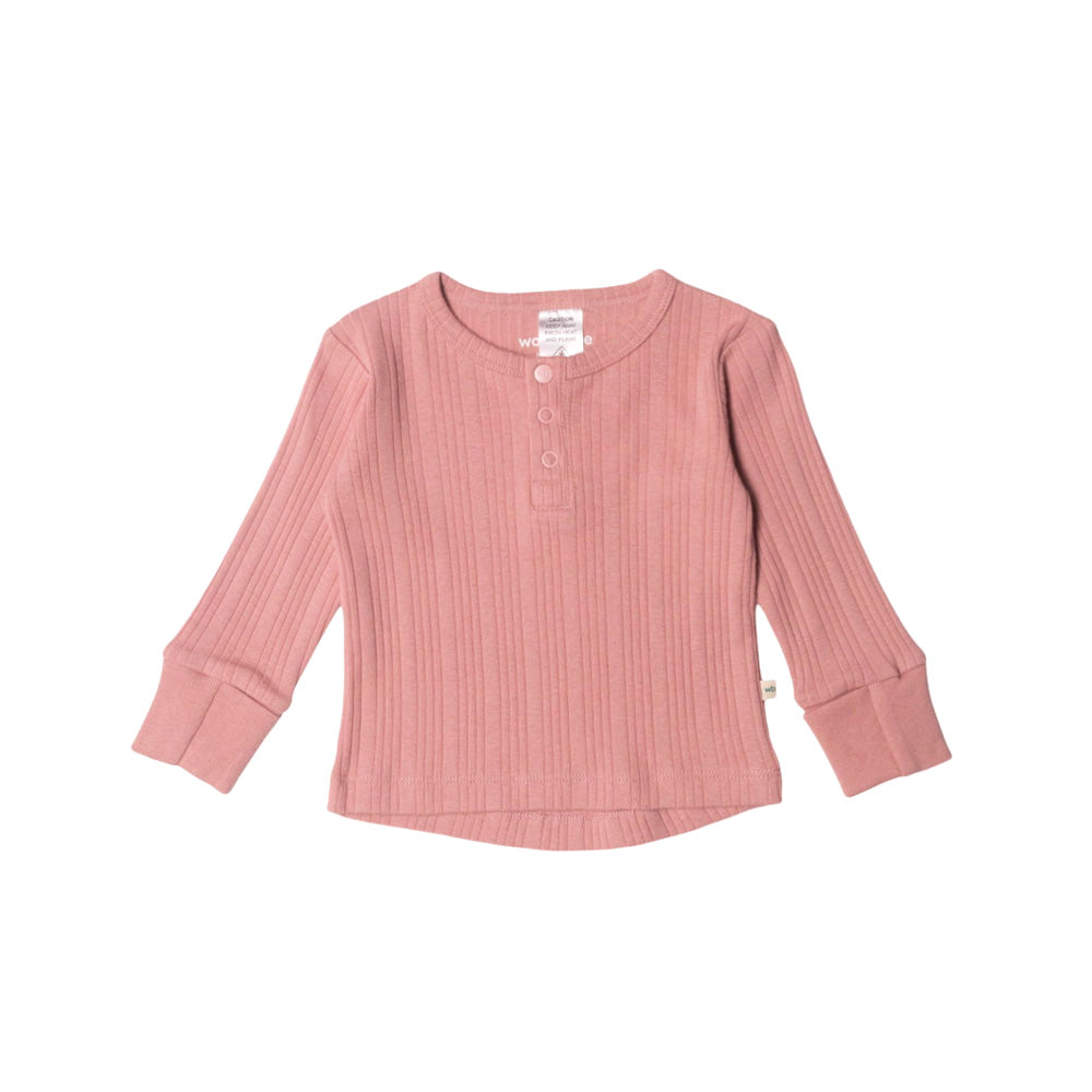 Woolbabe Daydream Long Sleeve Henley Top Dusk Marl