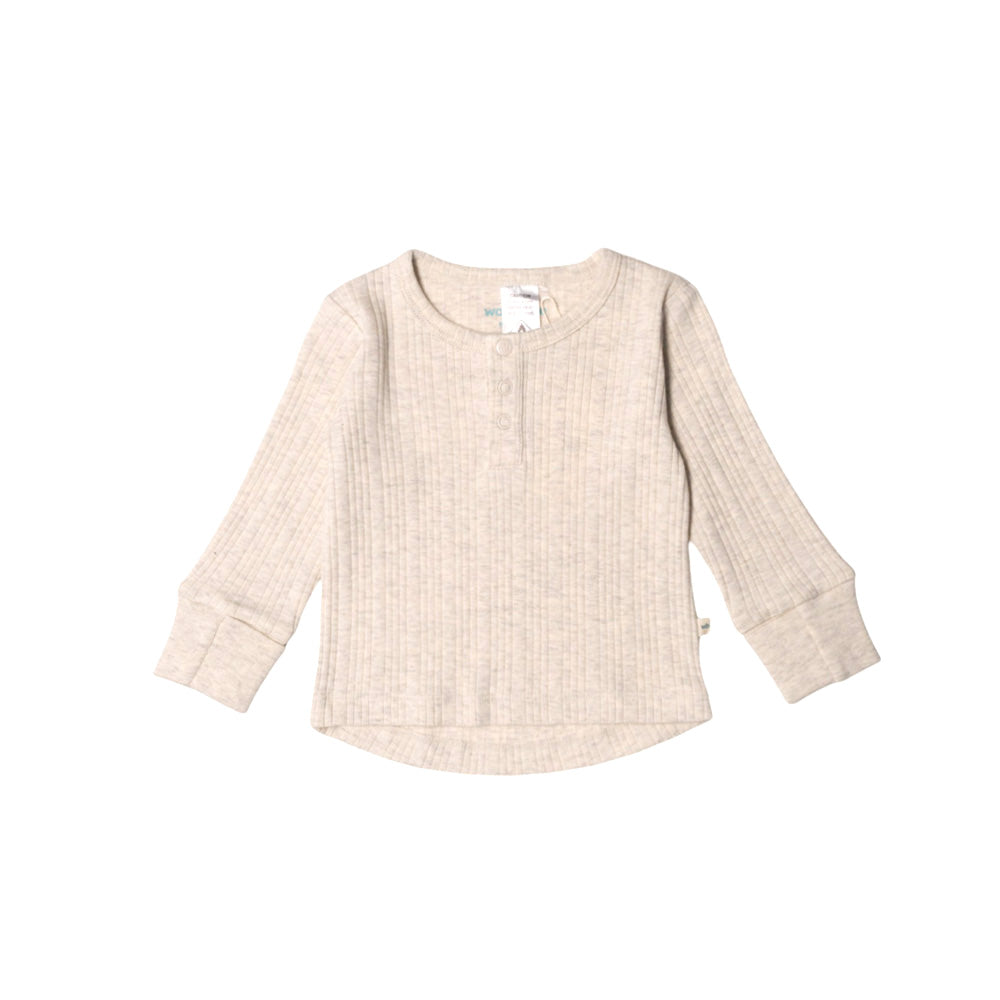 Woolbabe Daydream Long Sleeve Henley Top Natural Marl