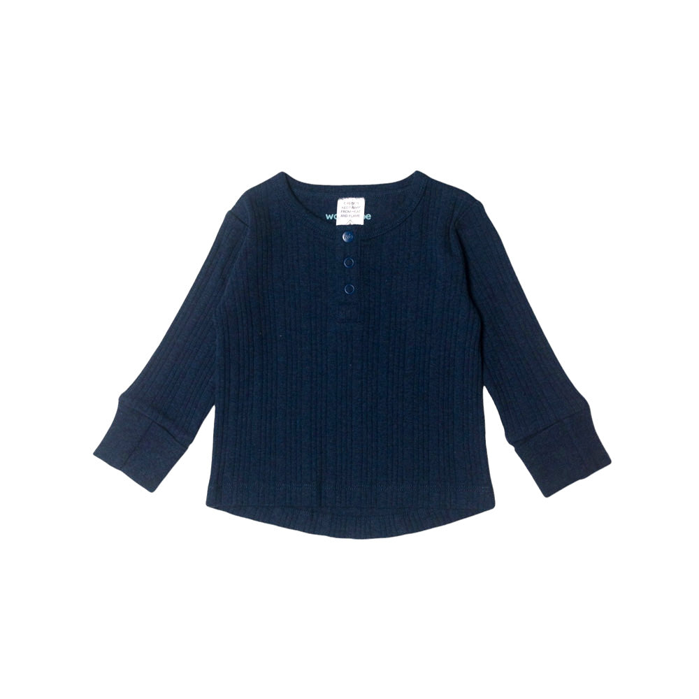 Woolbabe Daydream Long Sleeve Henley Top Tekapo Marl