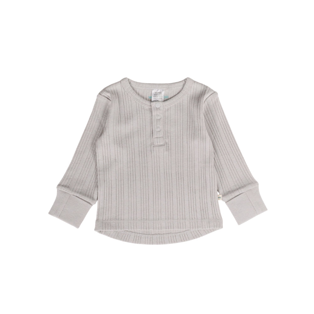 Woolbabe Daydream Long Sleeve Henley Top Pebble Marl