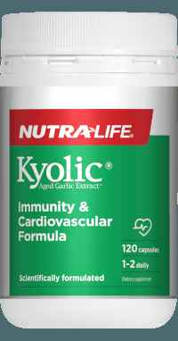 Nutralife Kyolic High Potency Aged Garlic Extract 120 Caps bottle, immunity and cardiovascular formula.
