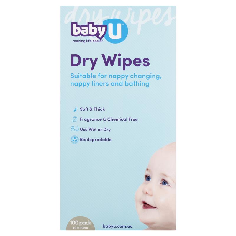 Baby U Dry Wipes 100pk Biodegradable,dditional nappy liner,Dry Wipes,high quality,issues,nappy changing,soft and durable,Use wet or dry,Use whilst bathing