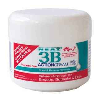 Neat 3B Action Cream 100g - sweat rash cream for chafing relief in a white container.