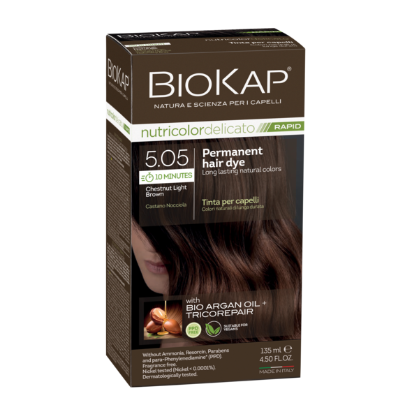 Biokap Nutricolor Delicato Rapid 5.05 Chestnut Brown Permanent Hair Dye biokap,hair dye,issues,naural hair color