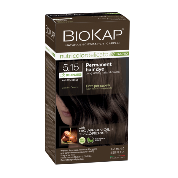 Biokap Nutricolor Delicato Rapid 5.15 Ash Chestnut Permanent Hair Dye biokap,hair dye,issues,naural hair color