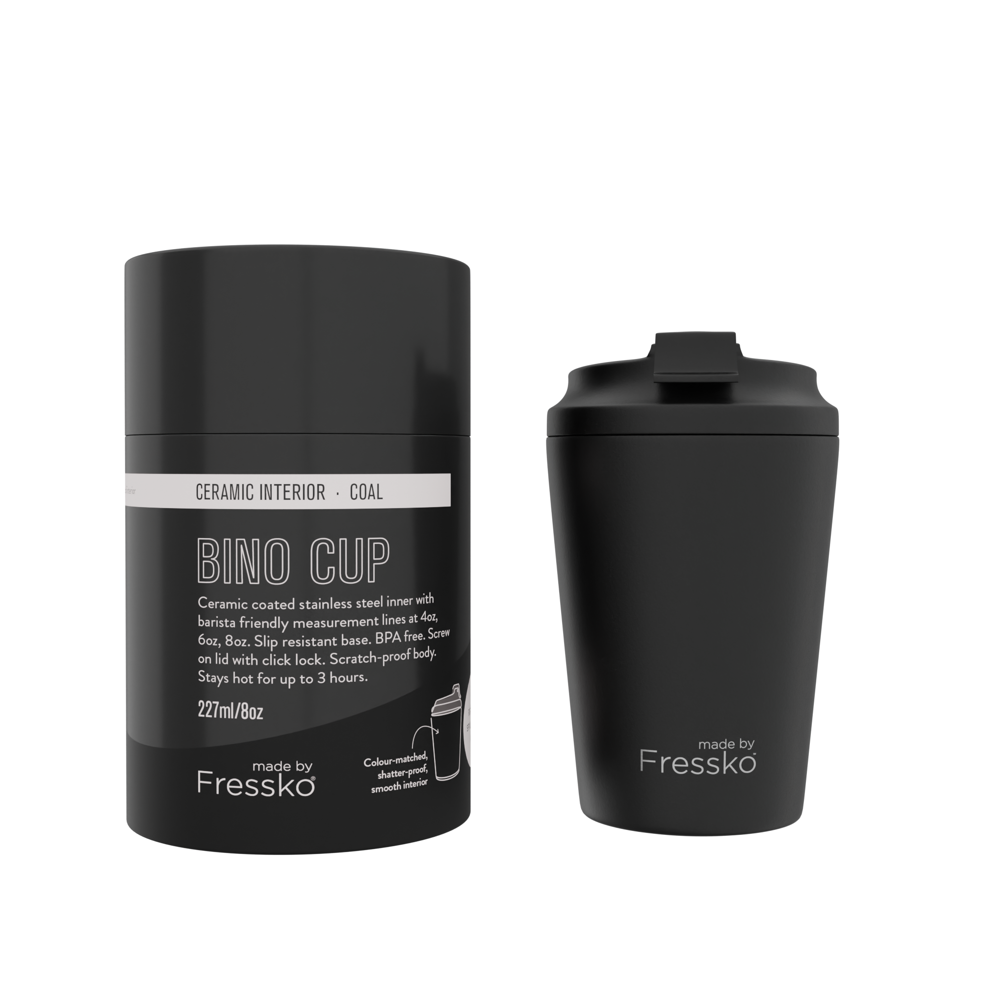 Fressko Bino Ceramic Reusable Cup Coal 230ml