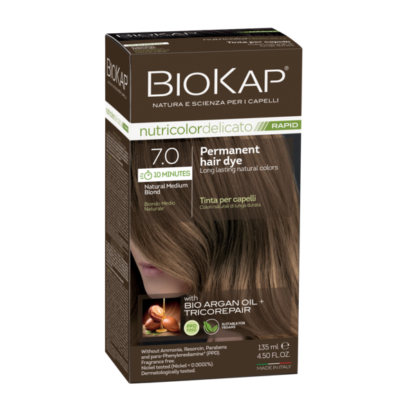 Biokap Nutricolor Delicato Rapid 7.0 Natural Medium Blond Permanent Hair Dye biokap,hair dye,issues,naural hair color