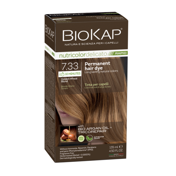 Biokap Nutricolor Delicato Rapid 7.33 Golden Blond Wheat Permanent Hair Dye biokap,hair dye,issues,naural hair color