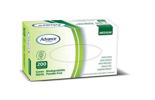 Advance® Biodegradable Green Nitrile Gloves Ambidextrous,Bead Cuff,Green Nitrile Gloves,issues,Manufactured under QSR,Non Latex,Non Sterile,non-biodegradable nitrile glove,Powder Free,Single Use,Skin Friendly,Textured Fingertips