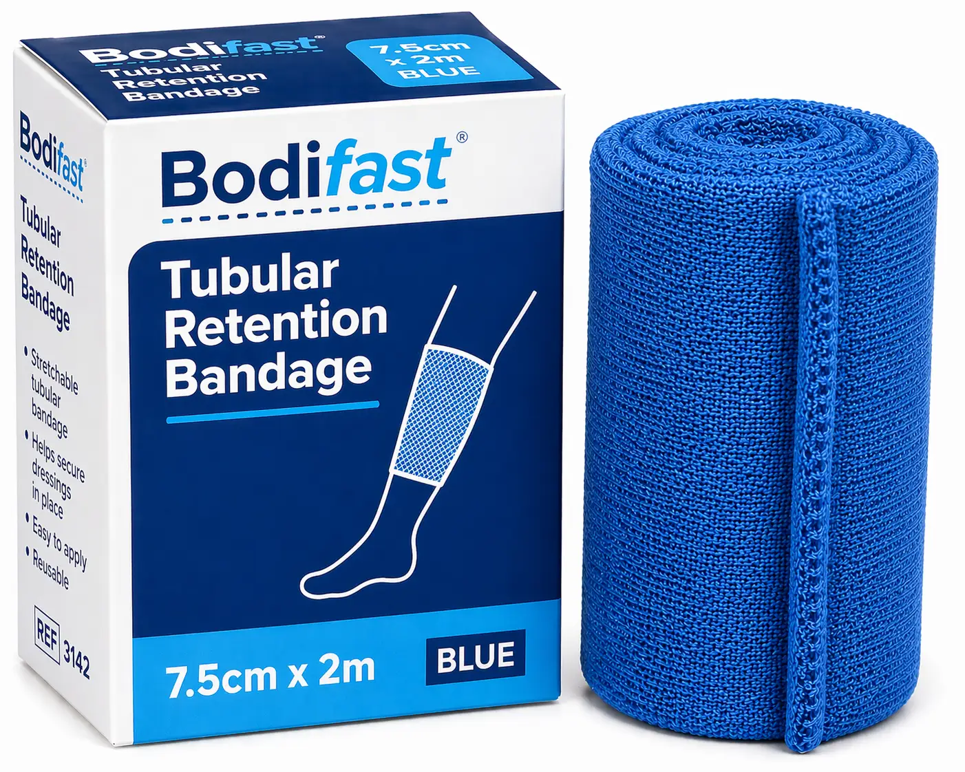 Bodifast Tubular Retention Bandage 7.5cm x 2m Blue Breathable, Secure Dressing Retention