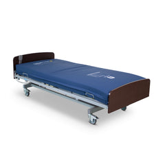 Bock® v2 adjustable height 4-section single electric bed with blue mattress, designed for comfort and ease of use.