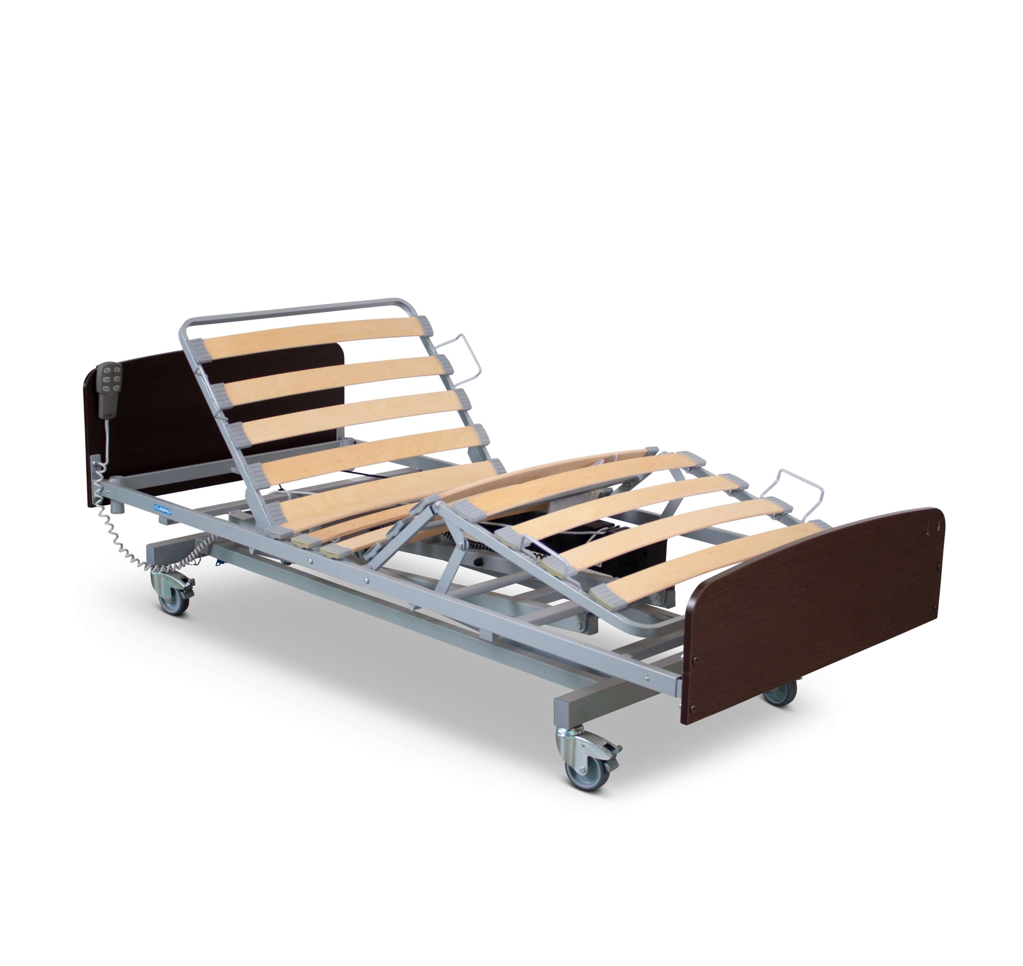 Bock® v2 Adjustable height 4-section Single Electric Bed 4-section electric bed,adjustable rail clamp,anti-kink feature,Battery for emergency lowering,Beech wood head,electric bed,endboard for ease of cleaning,generation of electric fields,High grade coil