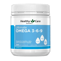 Healthy Care Ultimate Omega 3-6-9 Soft Capsules Supports Healthy Skin, Joints & Heart Health (200 Count)