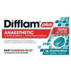 Difflam Plus Anaesthetic Sore Throat Lozenges Eucalyptus Menthol