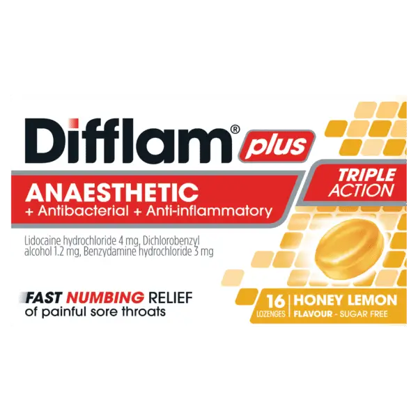 Difflam Plus Lozenges - Anaesthetic, Antibacterial, and Anti-inflammatory Honey Lemon Flavor anti-inflammatory lozenges,antibacterial lozenges,Difflam Plus Lozenges,honey lemon flavor,optimized,throat lozenges