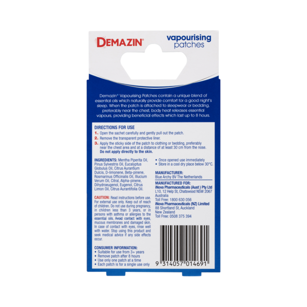 Demazin Vapourising 6 Patches allergy,cold,demazin,issues,kids,vapour pads