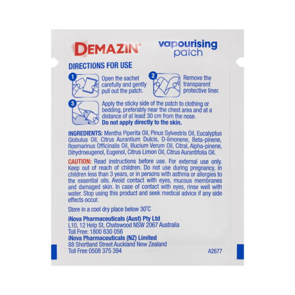 Demazin Vapourising 6 Patches allergy,cold,demazin,issues,kids,vapour pads