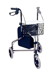 Allied Medical Tri Walker - Replacement Tray A wire basket,High strength aluminium tubing,Pull to lock squeeze hand brakes,three wheeled aluminium walker
