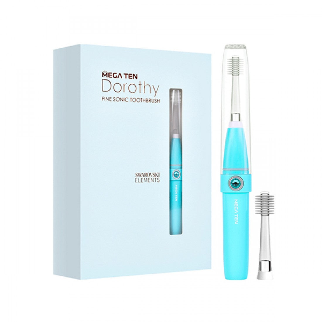 MEGA TEN Dorothy Fine Sonic Toothbrush Blue Set (Includes Body + 2 Replacement Brush Heads)