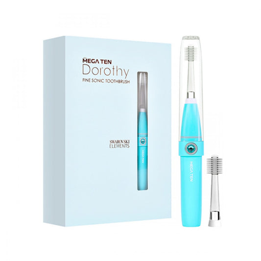 MEGA TEN Dorothy Fine Sonic Toothbrush Blue Set (Includes Body + 2 Replacement Brush Heads)