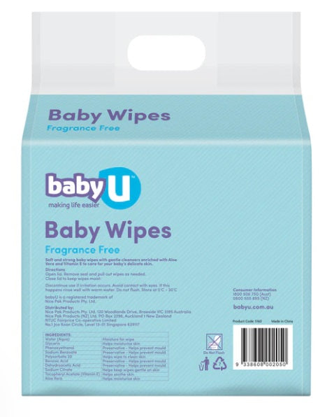 Baby U Baby Wipes Fragrance Free 240's