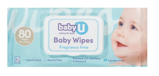 Baby U Baby Wipes Fragrance Free 80's