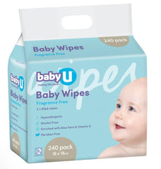 Baby U Baby Wipes Fragrance Free 240's