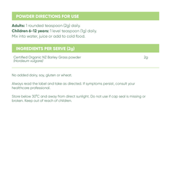 Barley Grass Certified Organic powder active ingredients