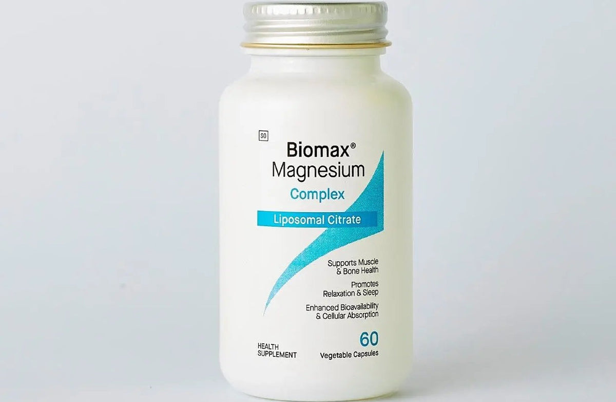 Biomax magnesium citrate capsules 250mg 60 capsules bottle for muscle and bone health support.