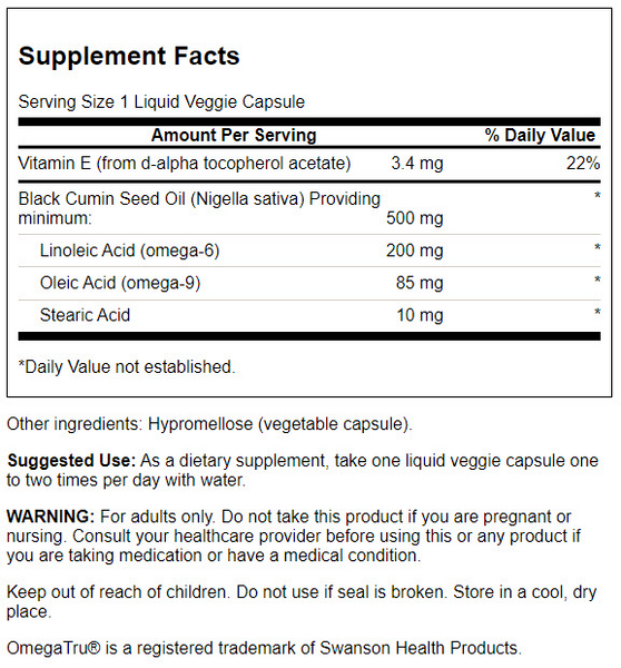 Swanson Black Cumin Seed oil 500mg 60VC