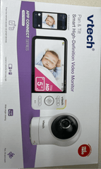 VTECH HD pan and tilt video monitor box featuring 5" HD screen and camera for baby monitoring.