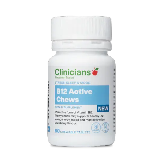 Clinicians B12 Active Chews Energy and Mood Support Dietary Supplement 60 Chewable Tablets
