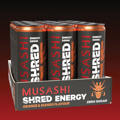 Musashi Shred Energy Drink Orange & Mango 12 x 355ml – Shred Energy Drink Can