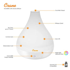 Crane Cool Mist Humidifier + Aroma Diffuser 1.3L - White
