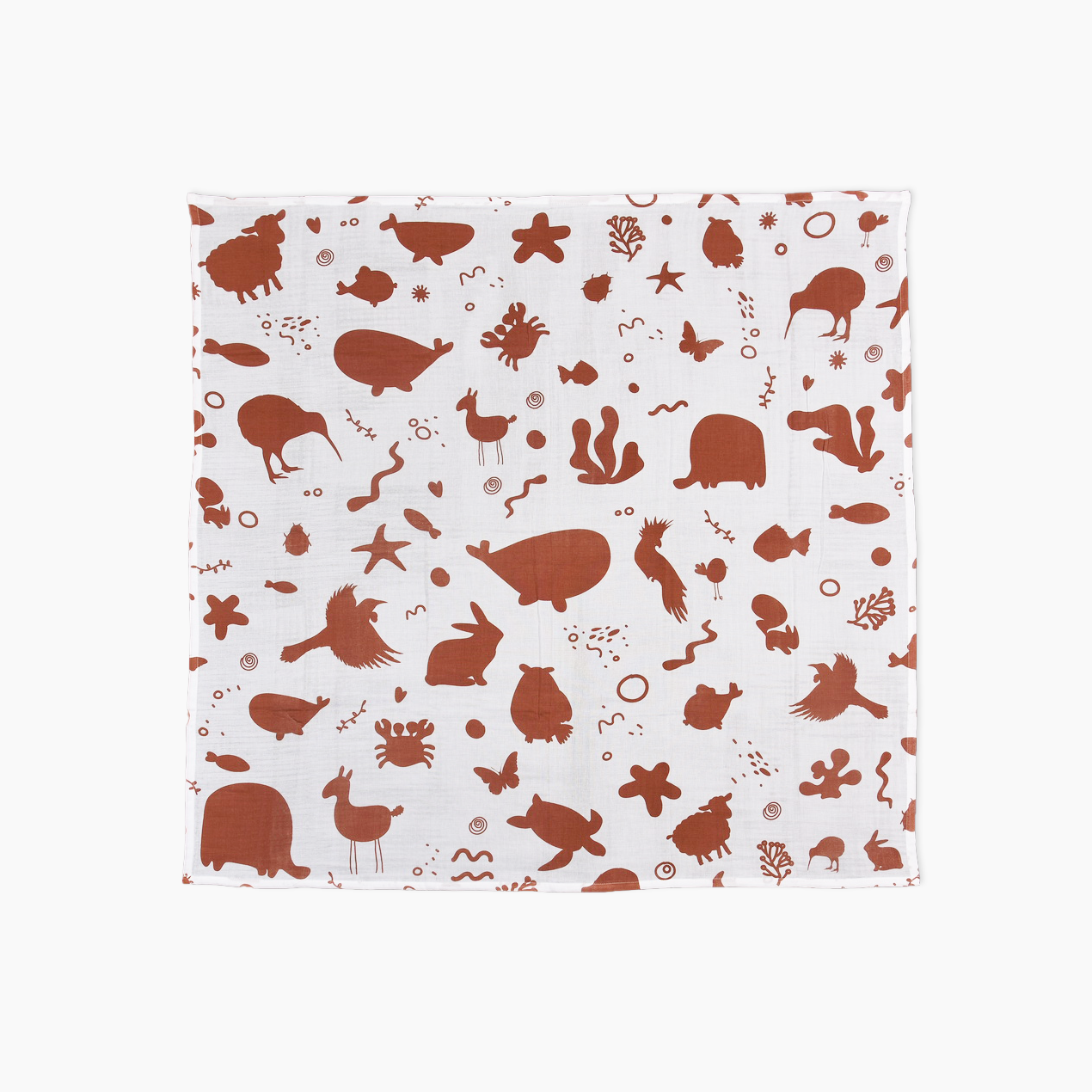 CaliBaby Organic Muslin Wrap Animals In Rust