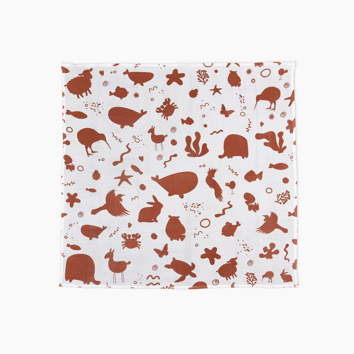 CaliBaby Organic Muslin Wrap Animals In Rust