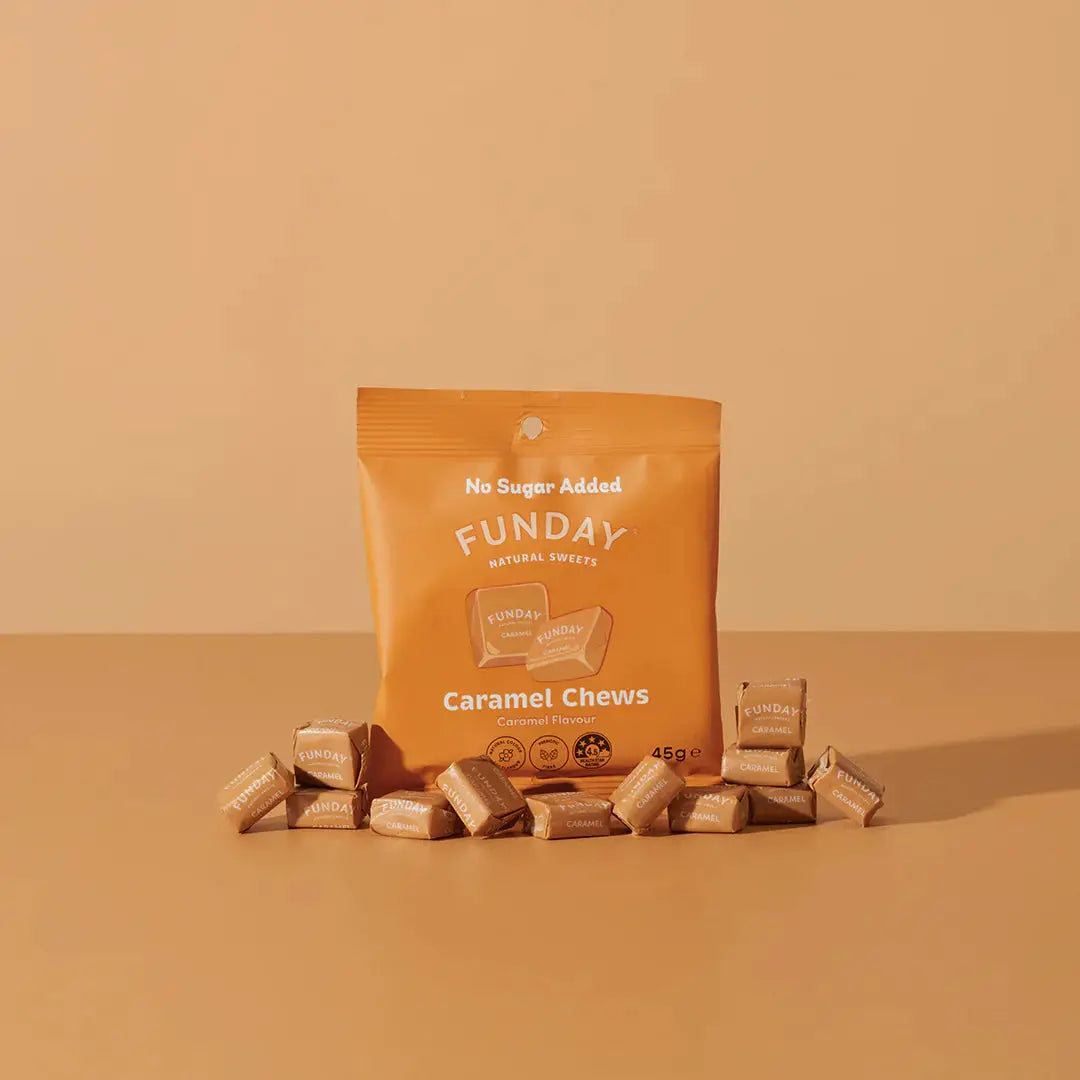 Funday Natural Sweets Caramel Chews 45g | Sugar-Free Caramel Lollies