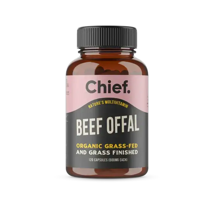 Chief Organic Beef Offal Multivitamin (120 Capsules) Beef Liver,Beef Offal,Beef Offal Multivitamin,bioavailable vitamins,Chief Organic Beef Liver Capsules,Chief Organic Heart,Copper,Grass-fed,Grass-finished,issues,Kidney Immunity Boost,modern diets,nutrie