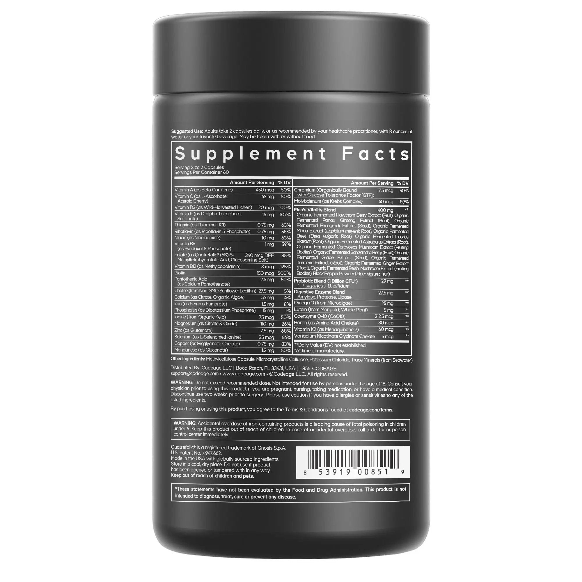 Codeage Men's Fermented Multivitamin Absorption Capsule (120 Caps)