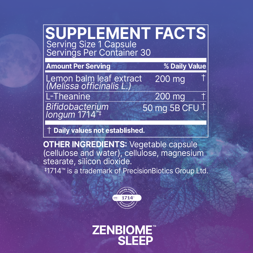 Microbiome Labs Zenbiome Sleep 30 Capsules supplement facts