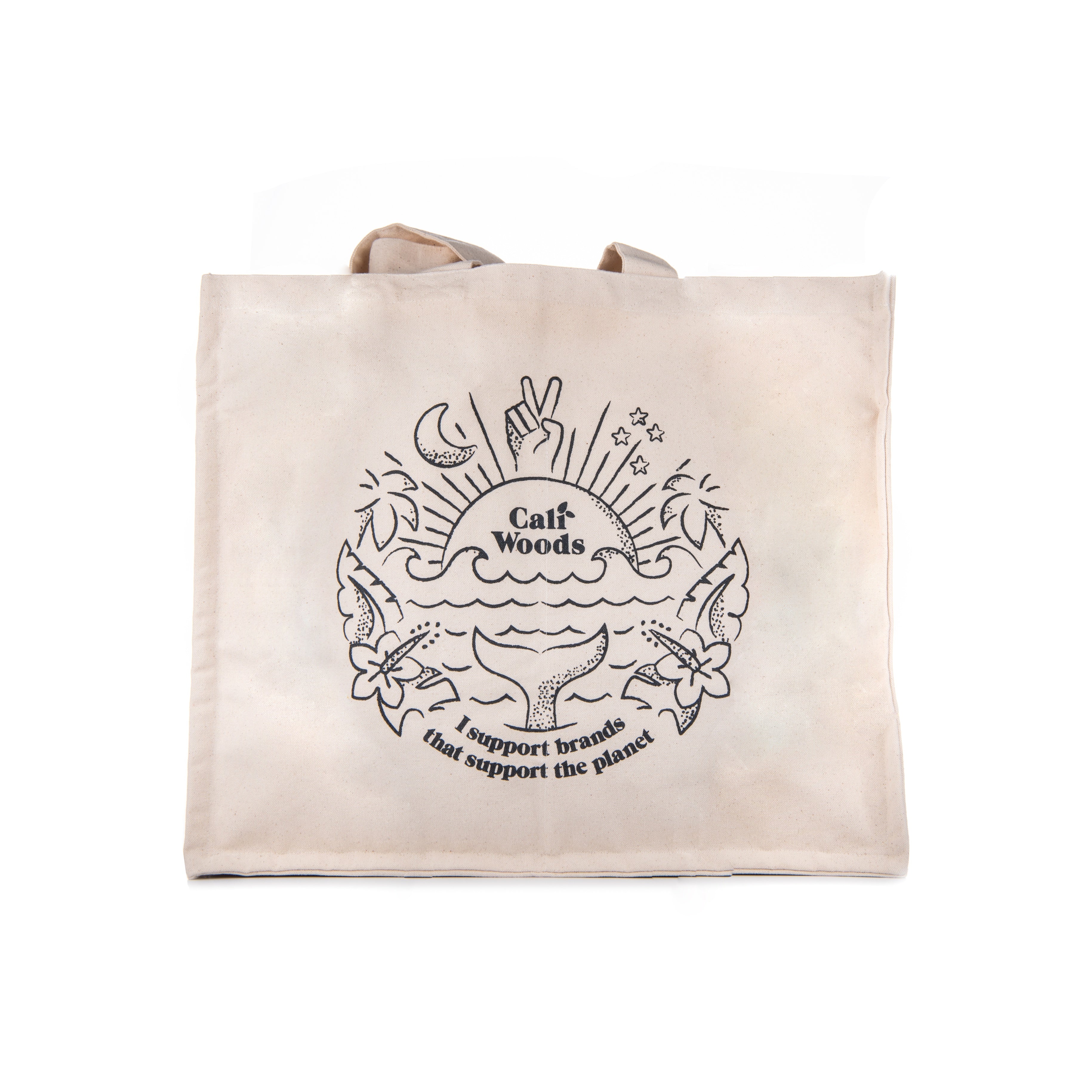 CaliWoods Organic Cotton Grocery Tote Bag Happy Vibes