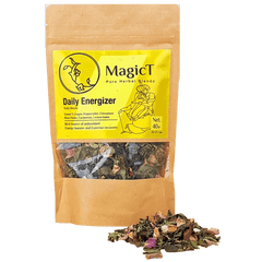 MagicT Daily Energizer 40gr anti-stress herbal tea,antioxidant,antioxidant blend,Ayurda herbal tea,Cardamom,Chamomile,Cinnamon,Daily Energizer,Daily Energizer Tea,dried ginger root,Energizer Tea,energy,Ginger,Ginger and Cinnamon,gorgeous purple flowers,gr