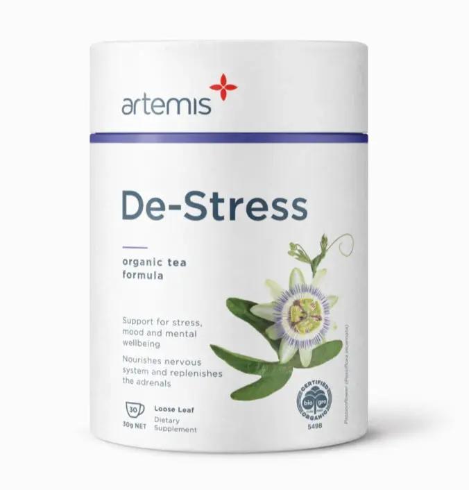 ARTEMIS DE STRESS TEA 30G adrenals,Calms tension,Destress,Exhausted Nervous System,issues,Nourishes an exhausted nervous system,Relaxes a busy mind,stress and worry