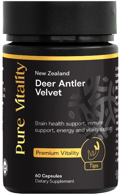 Pure Vitality Deer Antler Velvet Premium Tips 60C 250mg
