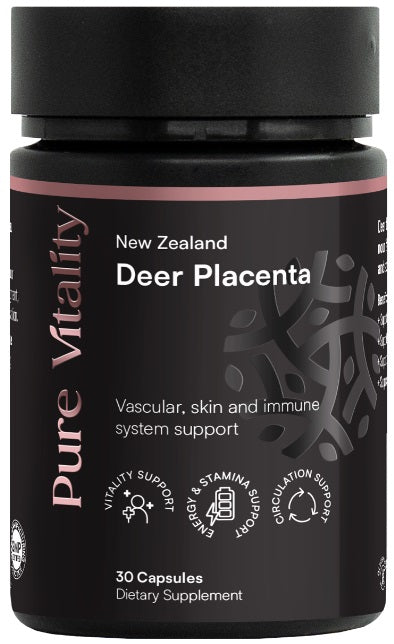 Pure Vitality Deer Placenta 30C 350mg anti-aging,blood circulation,bone strength,energy and vitality,healthy blood circulation,healthy fertility,healthy immune system,high strength,High strength immune support,injury support,issues,joint health,Joint heal