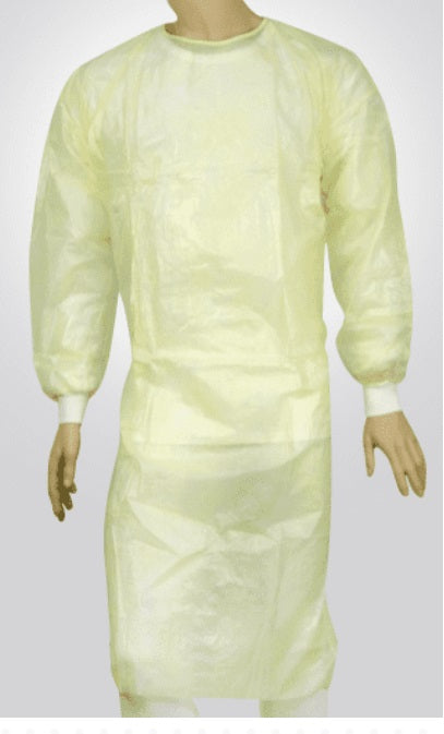 Advance&reg; Disposable Yellow Isolation PP + PE Gowns with knitted cuffs