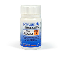 Schuessler Tissue Salts 125 Tablets – Comb P all day,assist with,chilblains,Comb P,Combination P,issues,Poor circulation,Schuessler,standing still,tablets,Tags: aching feet,tired legs,tissue salts
