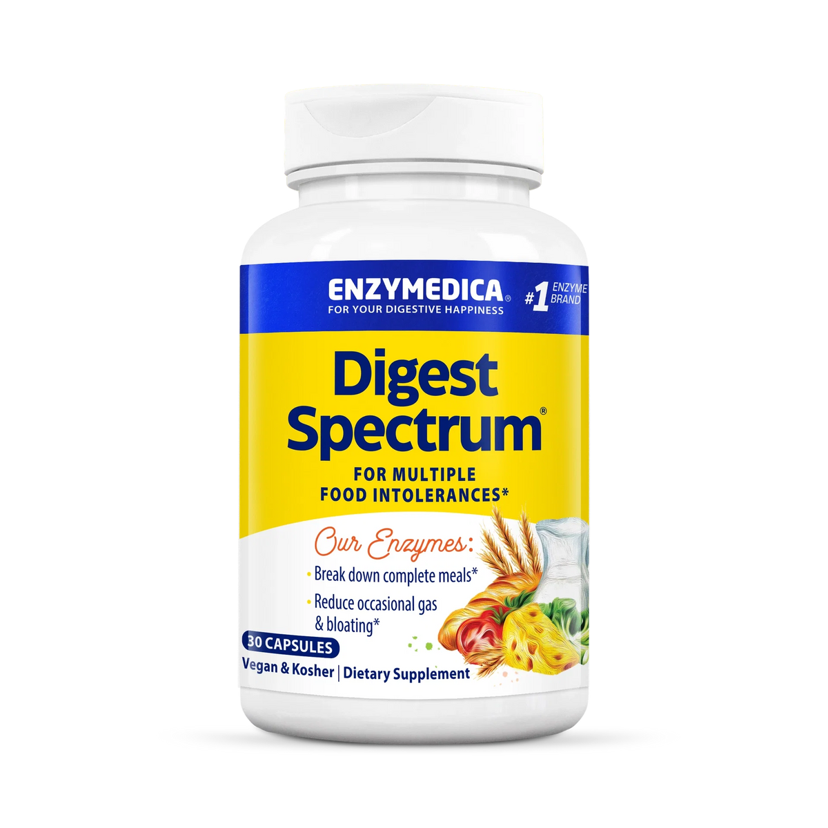 Enzymedica Digest Spectrum 30 Capsules | Digestive Enzymes For Gluten Lactose Casein | Supports Digestive Comfort