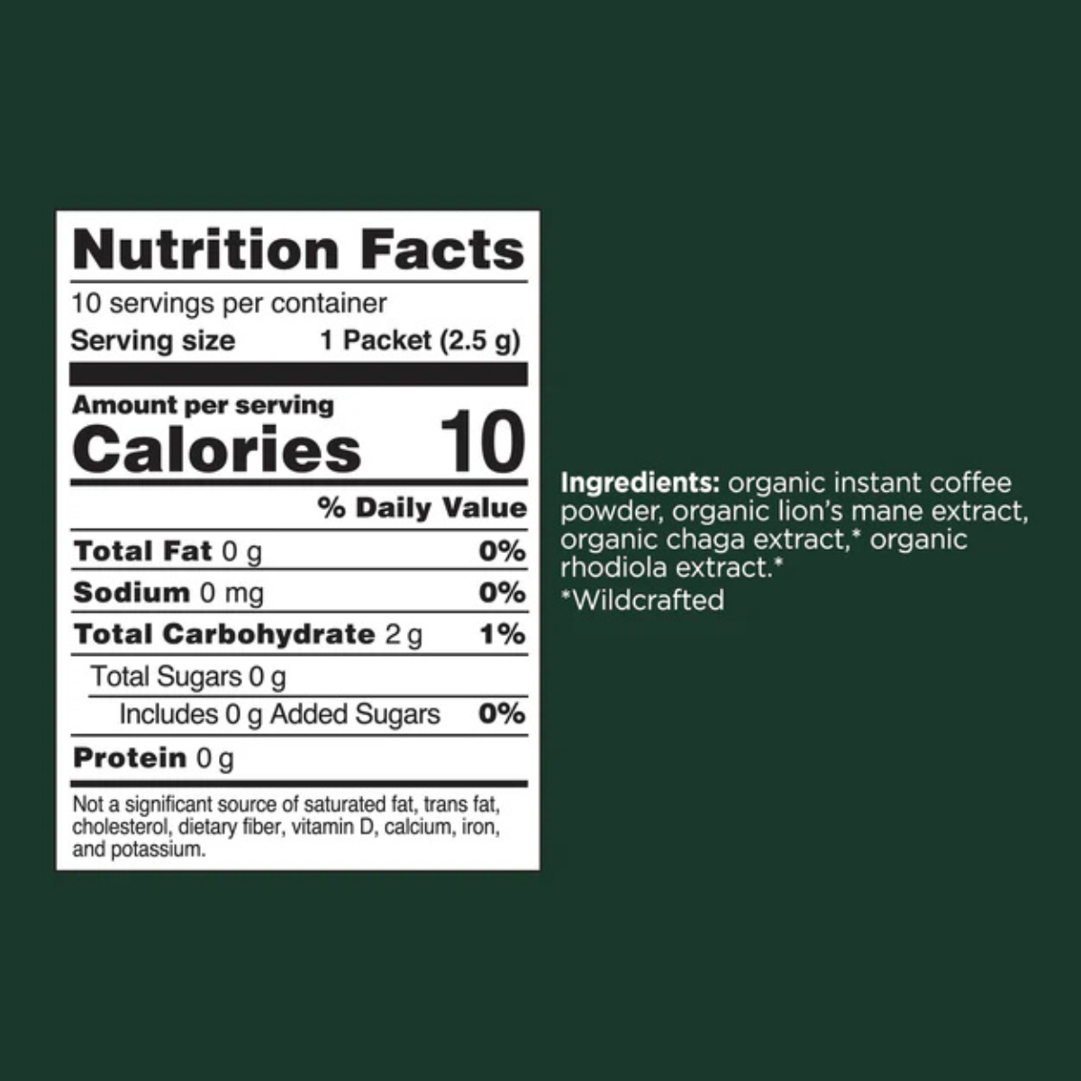 Four Sigmatic Focus Instant Coffee supplement facts